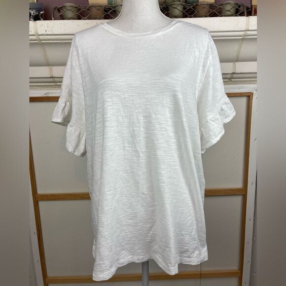 Pure white cotton nubby top w/ ruffled flutter boho sleeves NWOT - Picture 1 of 7